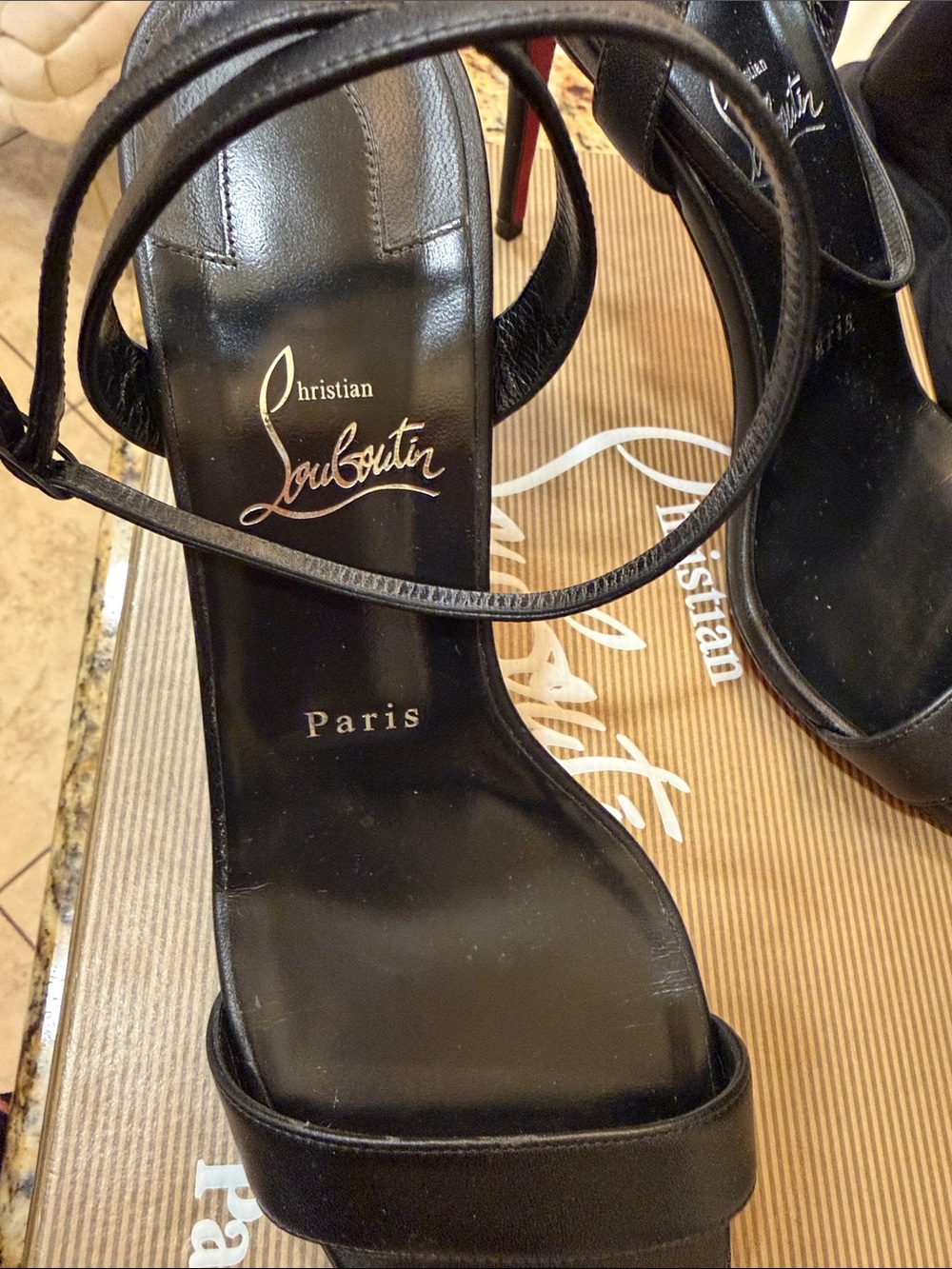 Christian Louboutin Black Leather Strappy Stiletto Sandals - Picture 3 of 8